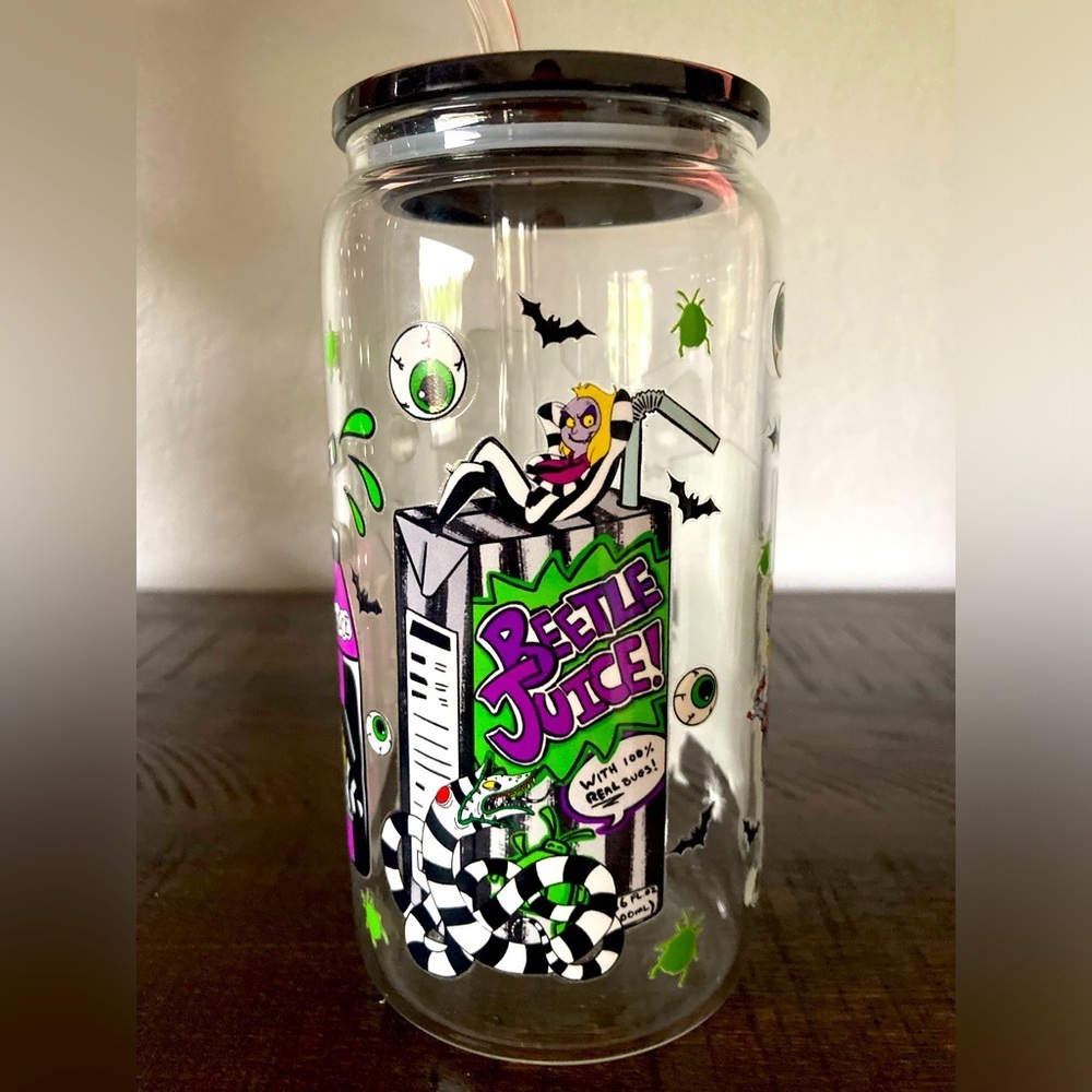 Hand Crafted Beetlejuice Glass Tumbler